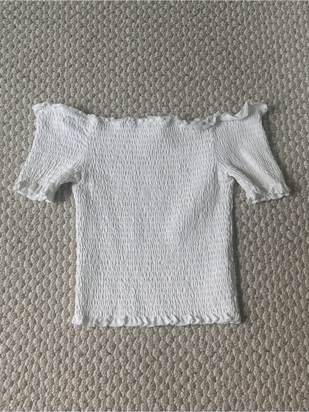 H&M White Smocked Off Shoulder Top Size Small